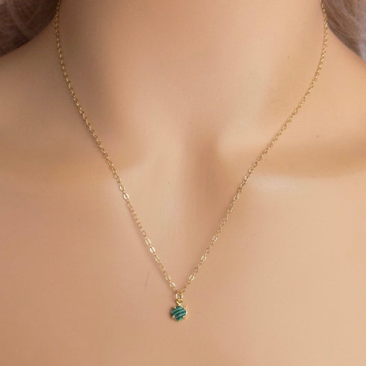 Tiny Malachite Necklace - Green Stone Necklace - Minimalist Gemstone Necklace - Round Crystal Pendant - Best Friend Gift - M7-175