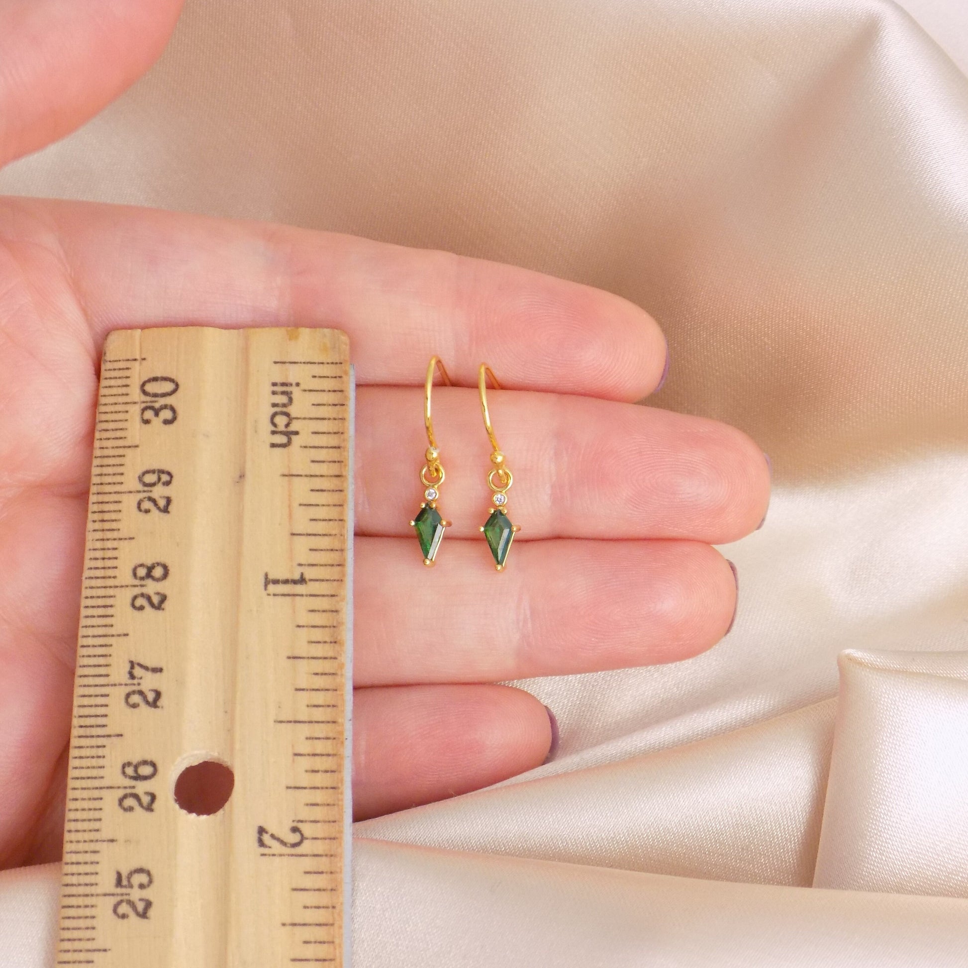 Tiny Green Emerald Earrings Gold - May Birthstone Earrings - Christmas Gift Women - M7-178