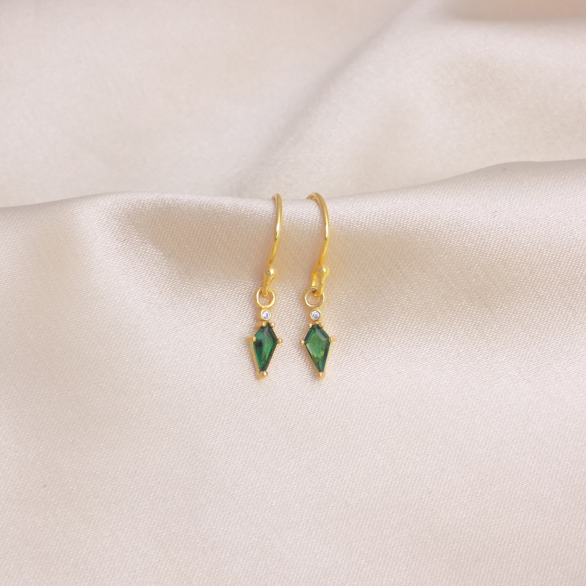 Tiny Green Emerald Earrings Gold - May Birthstone Earrings - Christmas Gift Women - M7-178