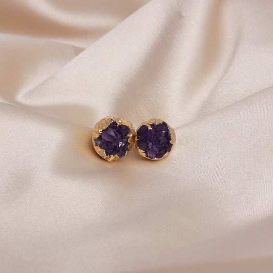 Purple Druzy Studs, Amethyst Druzy Earrings, Round Druzy Studs, Gemstone Earrings, Sparkly Druzy Studs, Drussy, Small Stone Posts, G7-316R