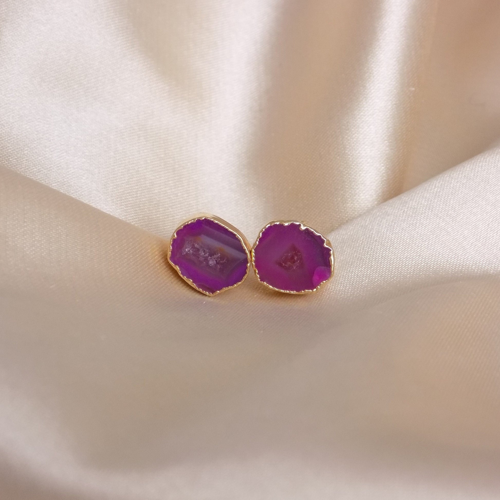 Unique Pink Druzy Earrings Stud, Raw Geode Crystal Earrings, Gifts For Best Friend, G15-58