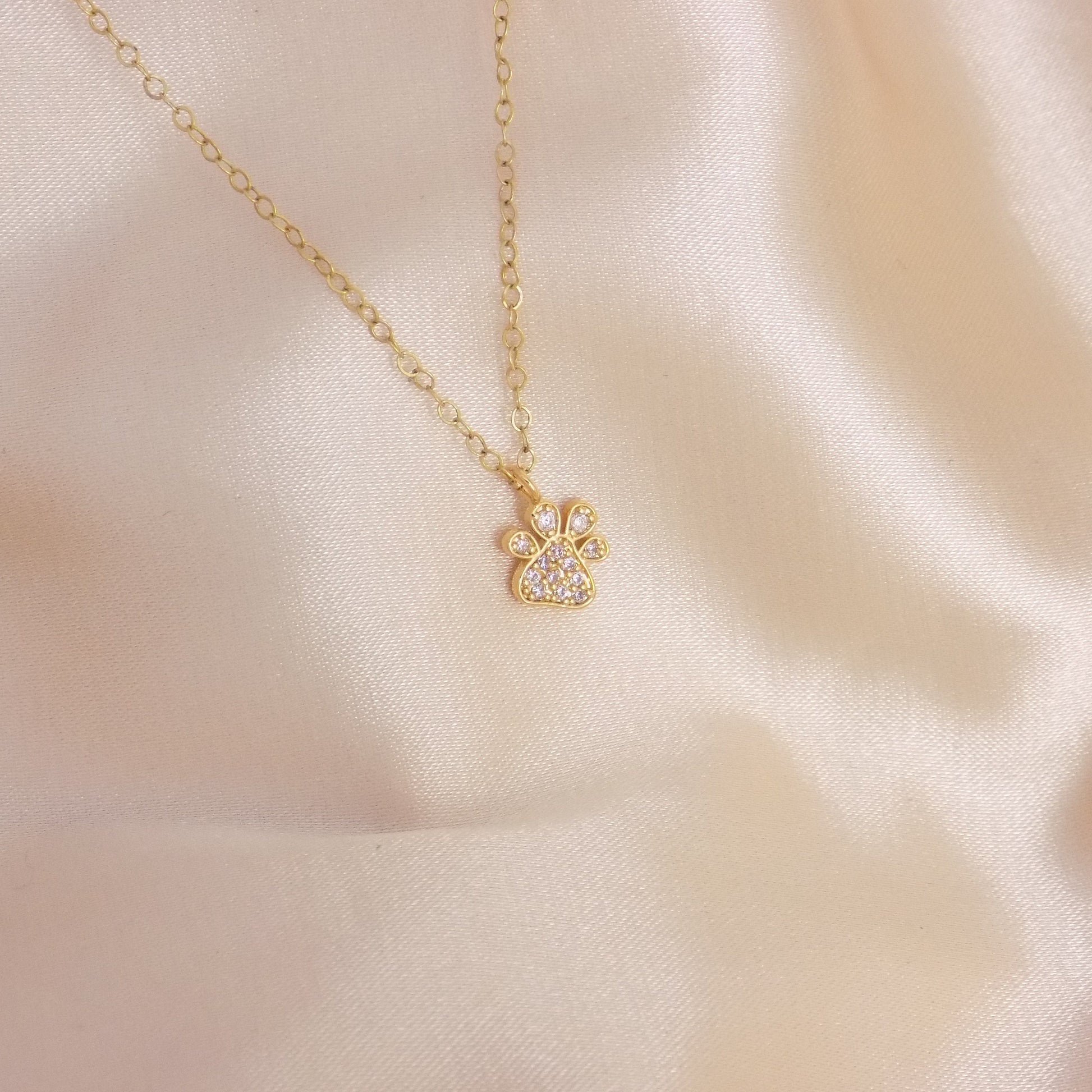 Tiny Paw Print Necklace Gold - Minimalist Cubic Zirconia Charm For Women - M7-162