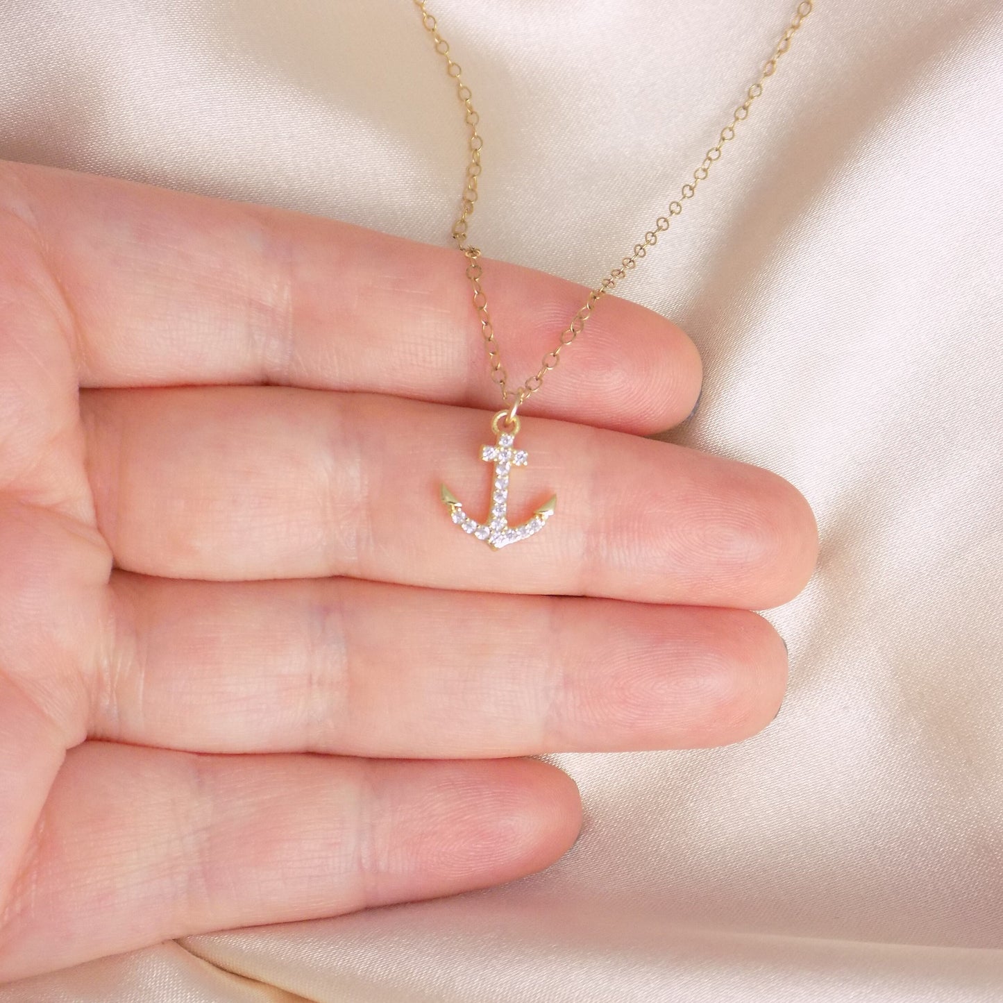 Tiny Anchor Necklace Gold - Cubic Zirconia Layering Necklace Simple Trendy - Gift For Girlfriend - M7-165