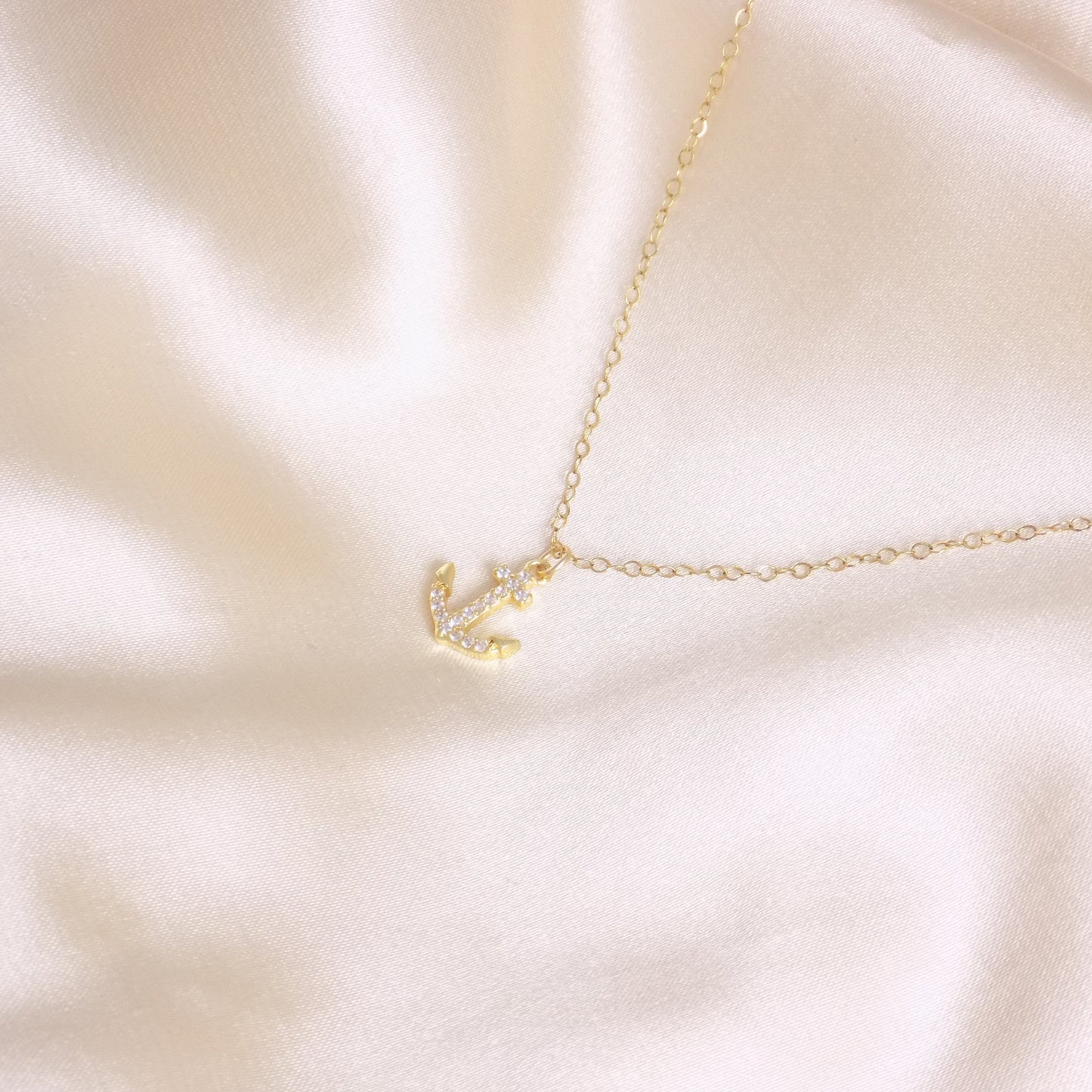 Tiny Anchor Necklace Gold - Cubic Zirconia Layering Necklace Simple Trendy - Gift For Girlfriend - M7-165