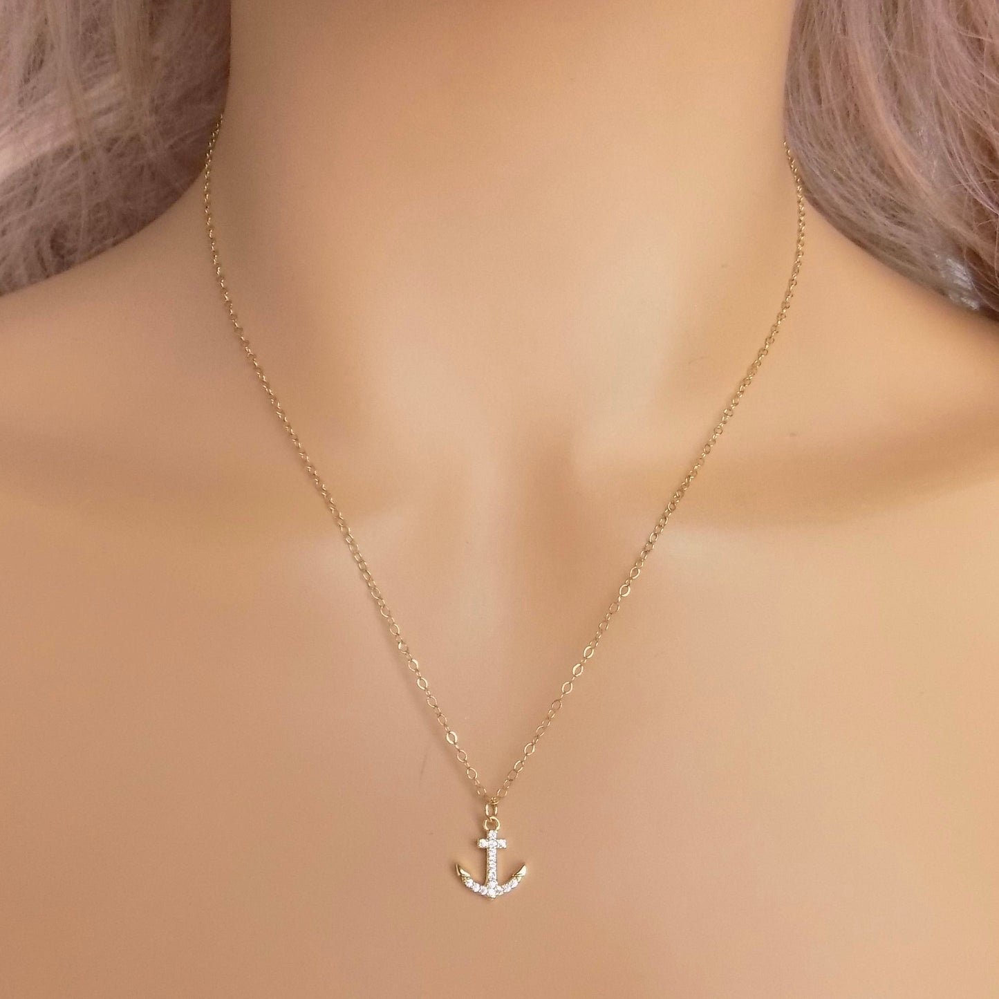 Tiny Anchor Necklace Gold - Cubic Zirconia Layering Necklace Simple Trendy - Gift For Girlfriend - M7-165