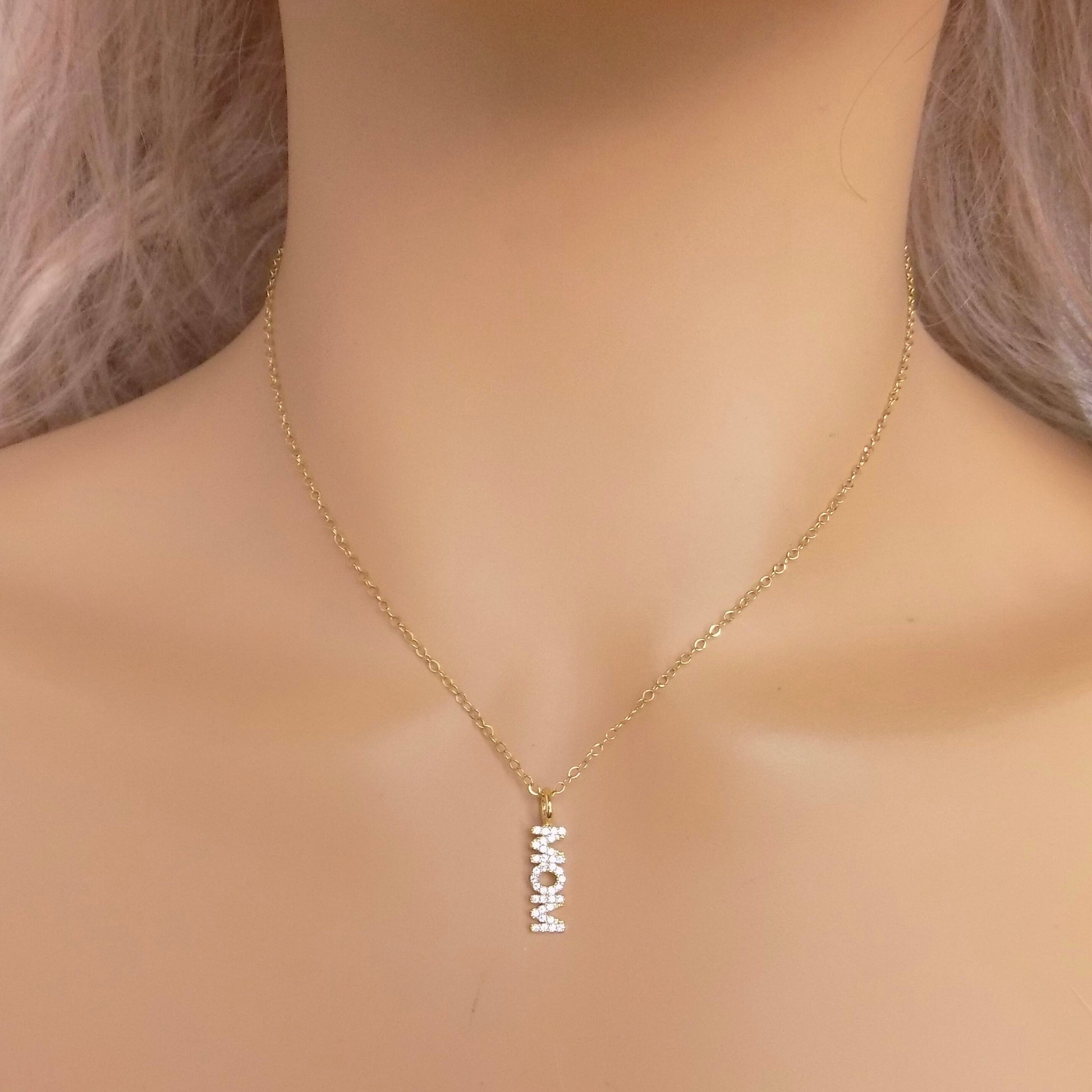 Mom Necklace Gold - Cubic Zirconia Layering Necklace Simple Trendy - Gift For Mother - M7-166