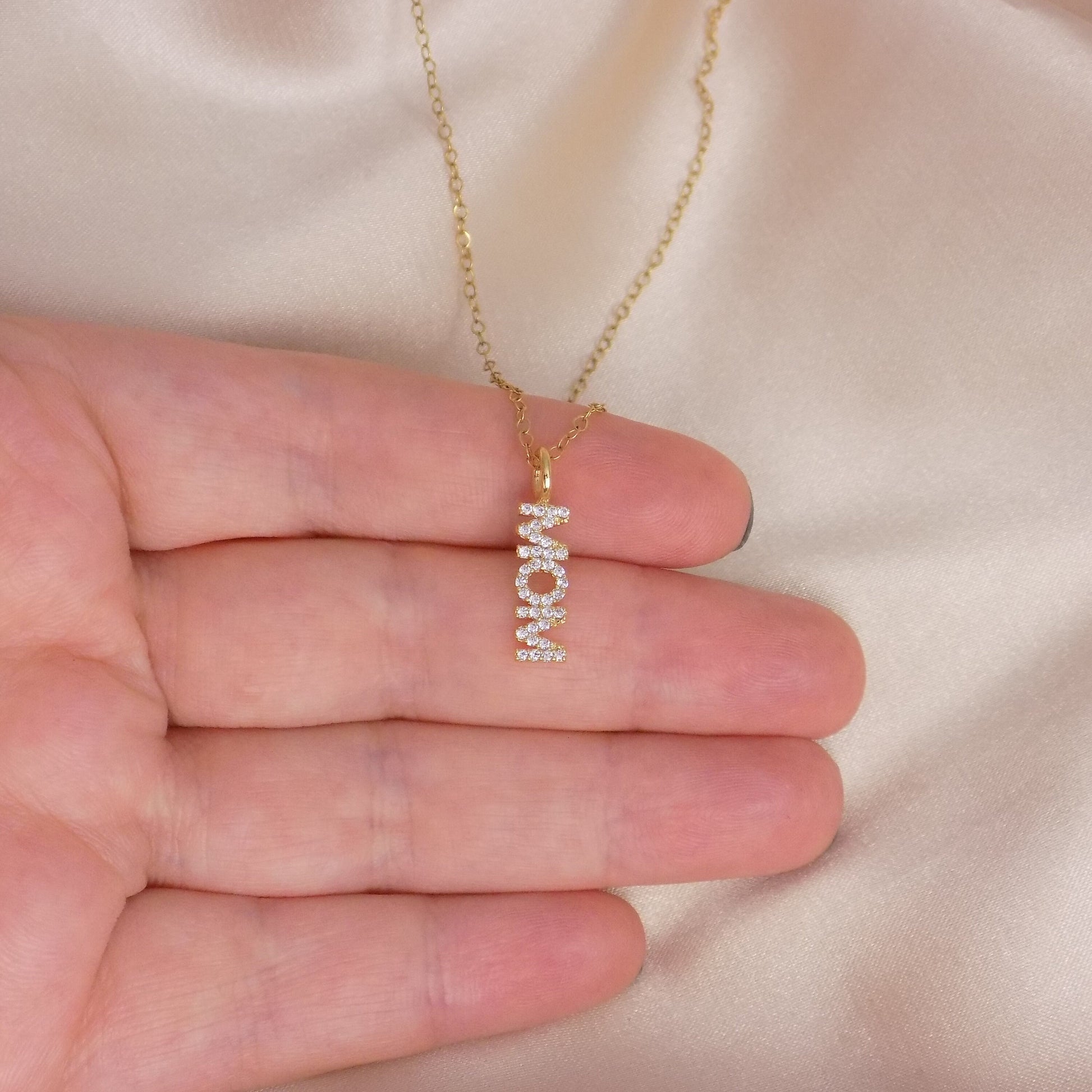 Mom Necklace Gold - Cubic Zirconia Layering Necklace Simple Trendy - Gift For Mother - M7-166