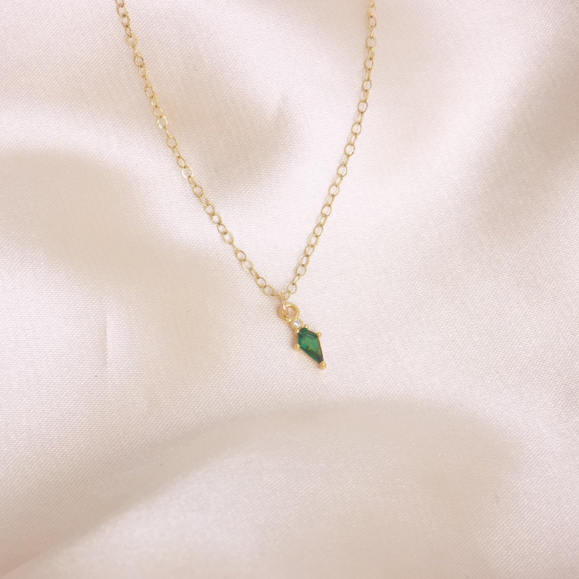 Tiny Emerald Necklace - Unique Zirconia Charm - May Birthstone Necklace - Christmas Gift For Mom - M7-174