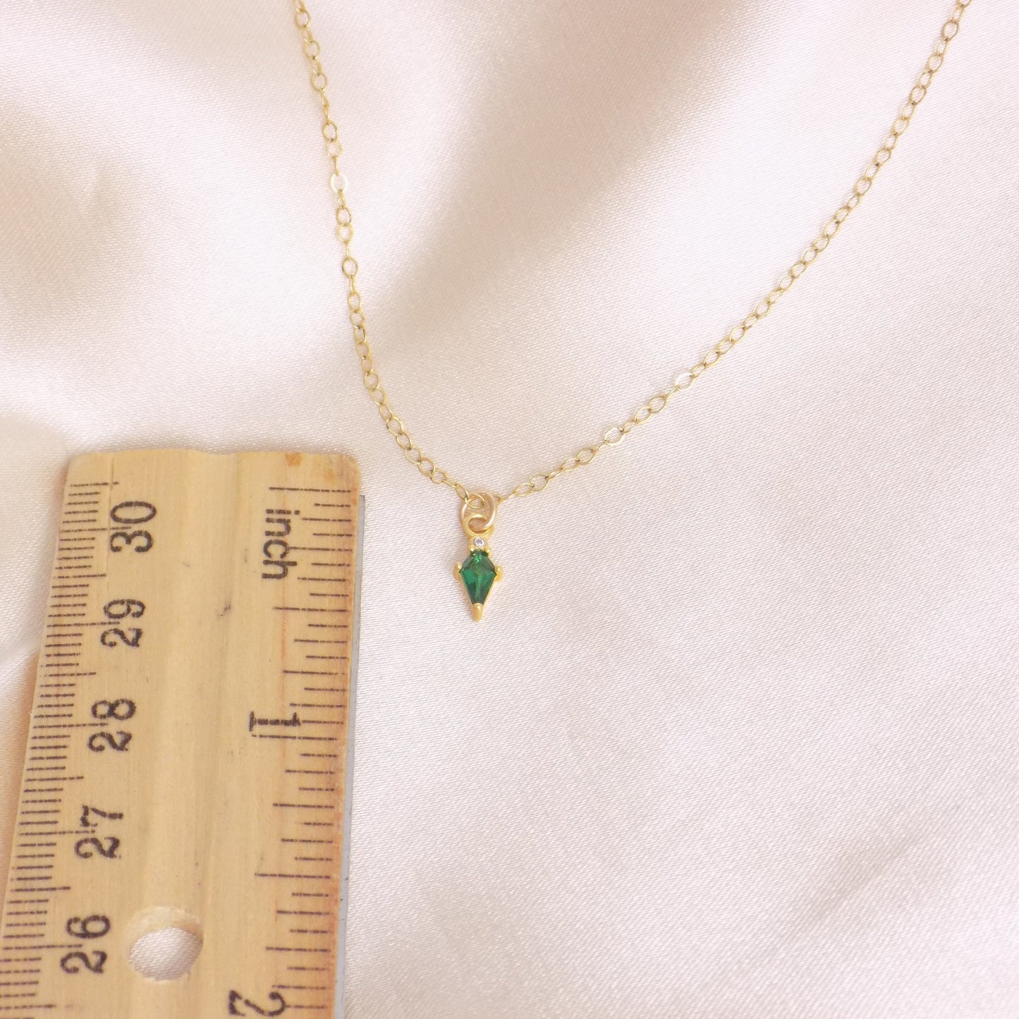 Tiny Emerald Necklace - Unique Zirconia Charm - May Birthstone Necklace - Christmas Gift For Mom - M7-174