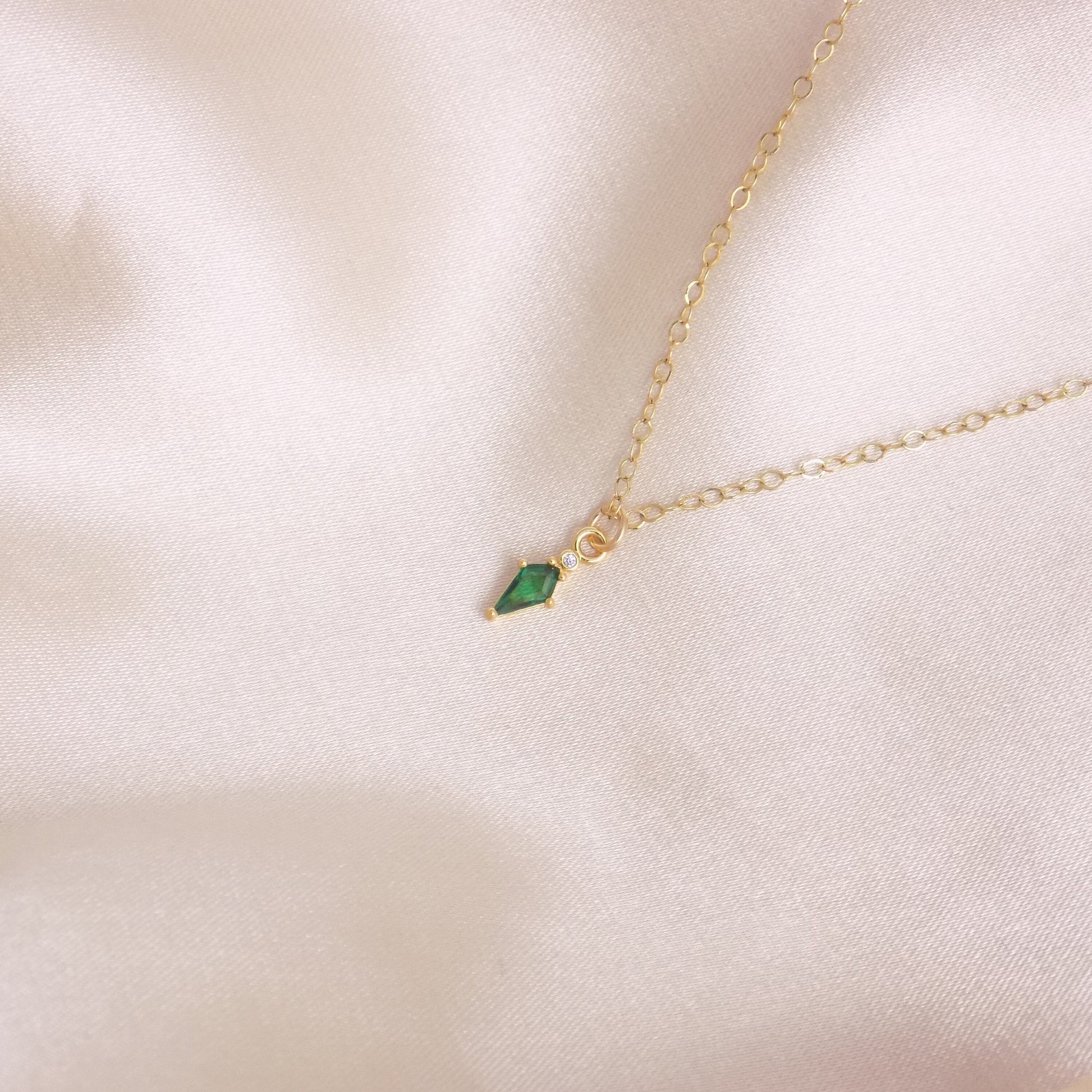 Tiny Emerald Necklace - Unique Zirconia Charm - May Birthstone Necklace - Christmas Gift For Mom - M7-174