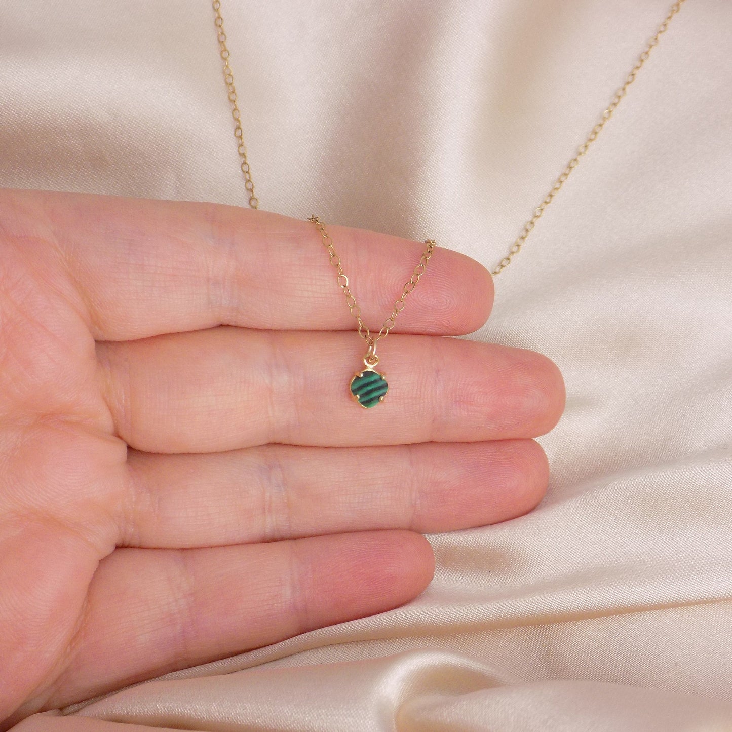 Tiny Malachite Necklace - Green Stone Necklace - Minimalist Gemstone Necklace - Round Crystal Pendant - Best Friend Gift - M7-175