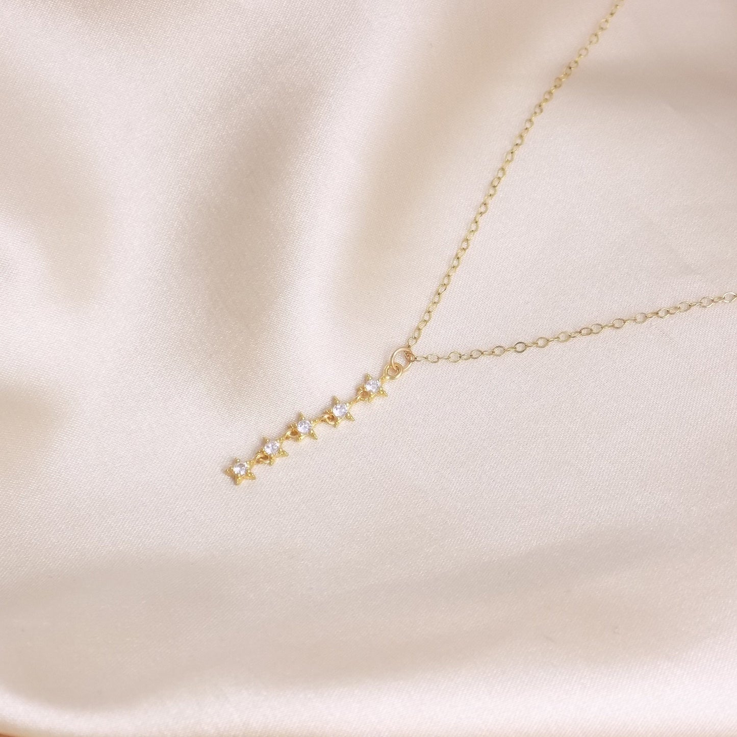 Cubic Zirconia Lariat Necklace Gold - Tiny Star Y Necklace For Layering - Christmas Gift For Her - M7-176