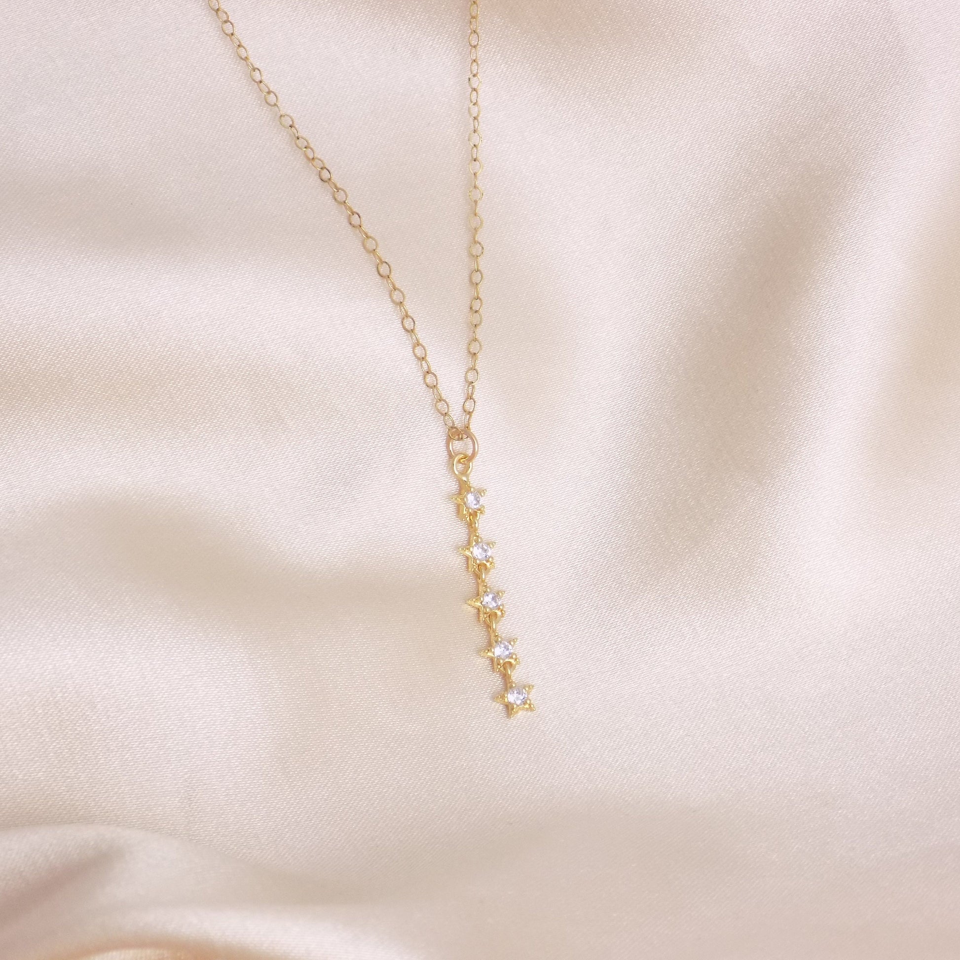 Cubic Zirconia Lariat Necklace Gold - Tiny Star Y Necklace For Layering - Christmas Gift For Her - M7-176