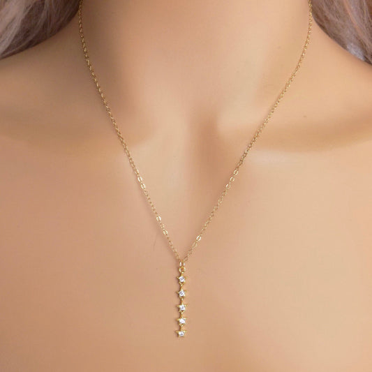 Cubic Zirconia Lariat Necklace Gold - Tiny Star Y Necklace For Layering - Christmas Gift For Her - M7-176