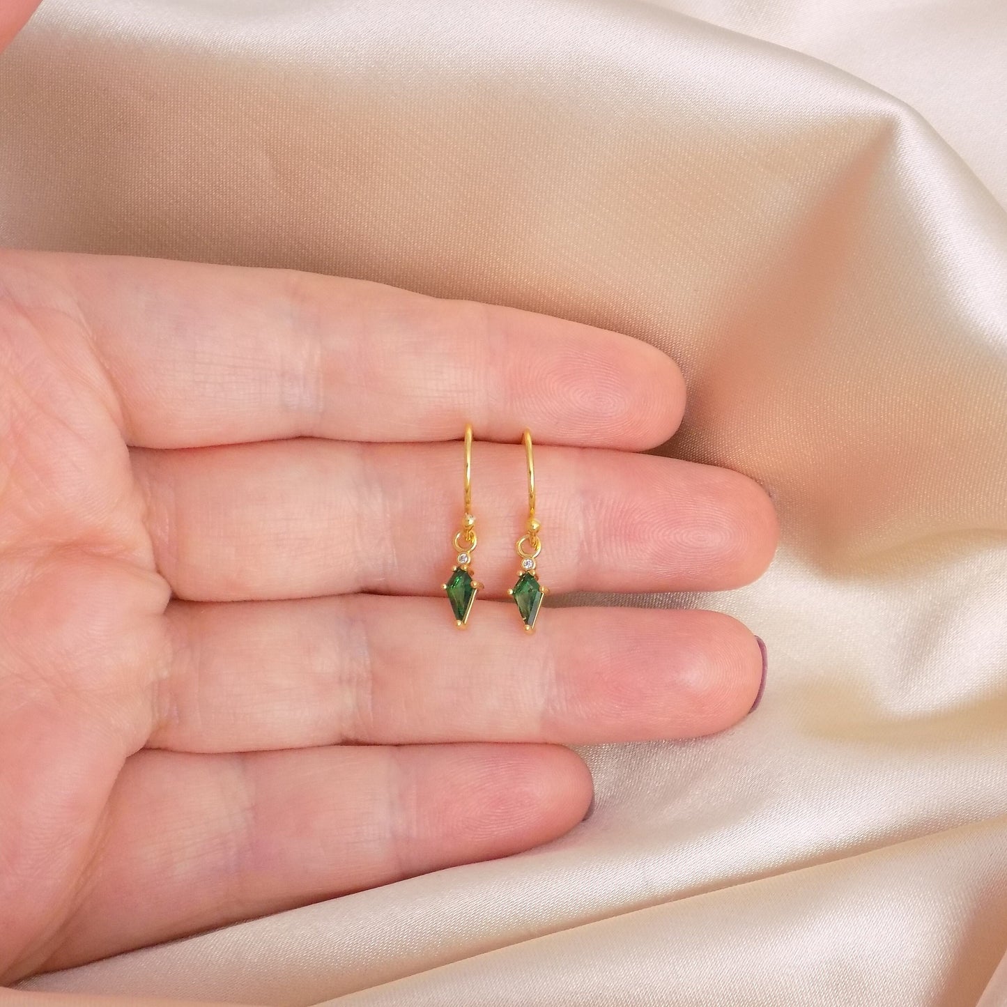 Tiny Green Emerald Earrings Gold - May Birthstone Earrings - Christmas Gift Women - M7-178