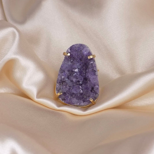 Raw Amethyst Ring - Amethyst Druzy