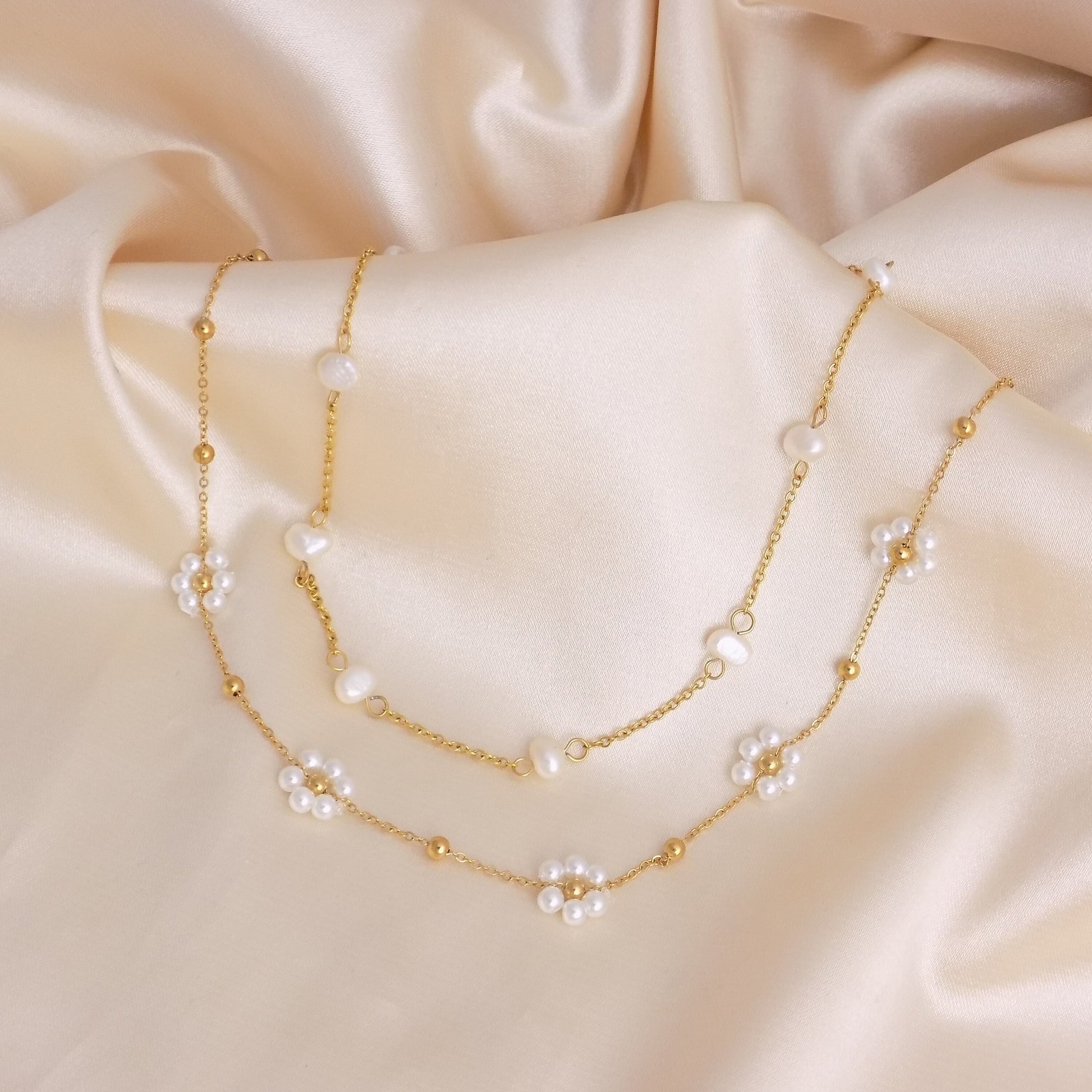 Dainty Pearl Necklace Gold - Chain and Freshwater Pearl Necklaces Adjustable - Gift For Her - M7-188