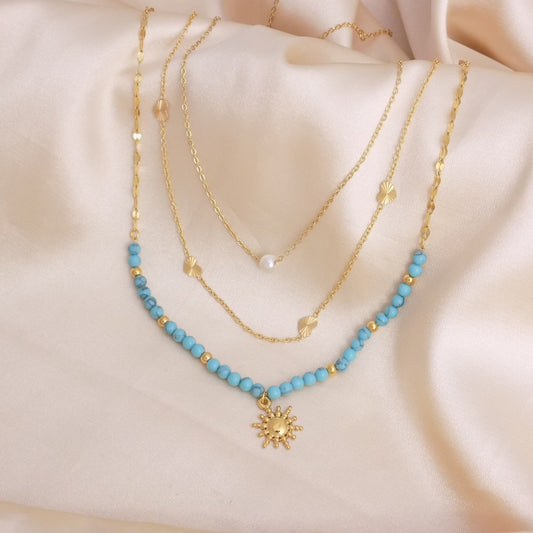 Dainty Gold Necklaces Gold - Single Pearl - Heart Chain - Turquoise Necklace Adjustable - Gift For Her - M7-191