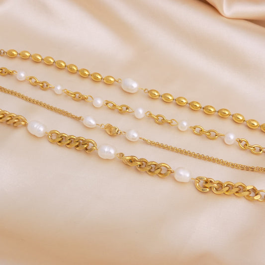 Freshwater Pearl Bracelet Gold - Chain and Pearl Bracelets - Gift For Her - M7-185