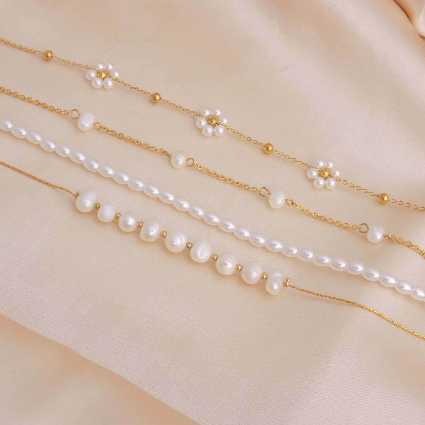 Dainty Pearl Bracelet Gold - Chain and Freshwater Pearl Bracelets Adjustable - Gift For Her - M7-186