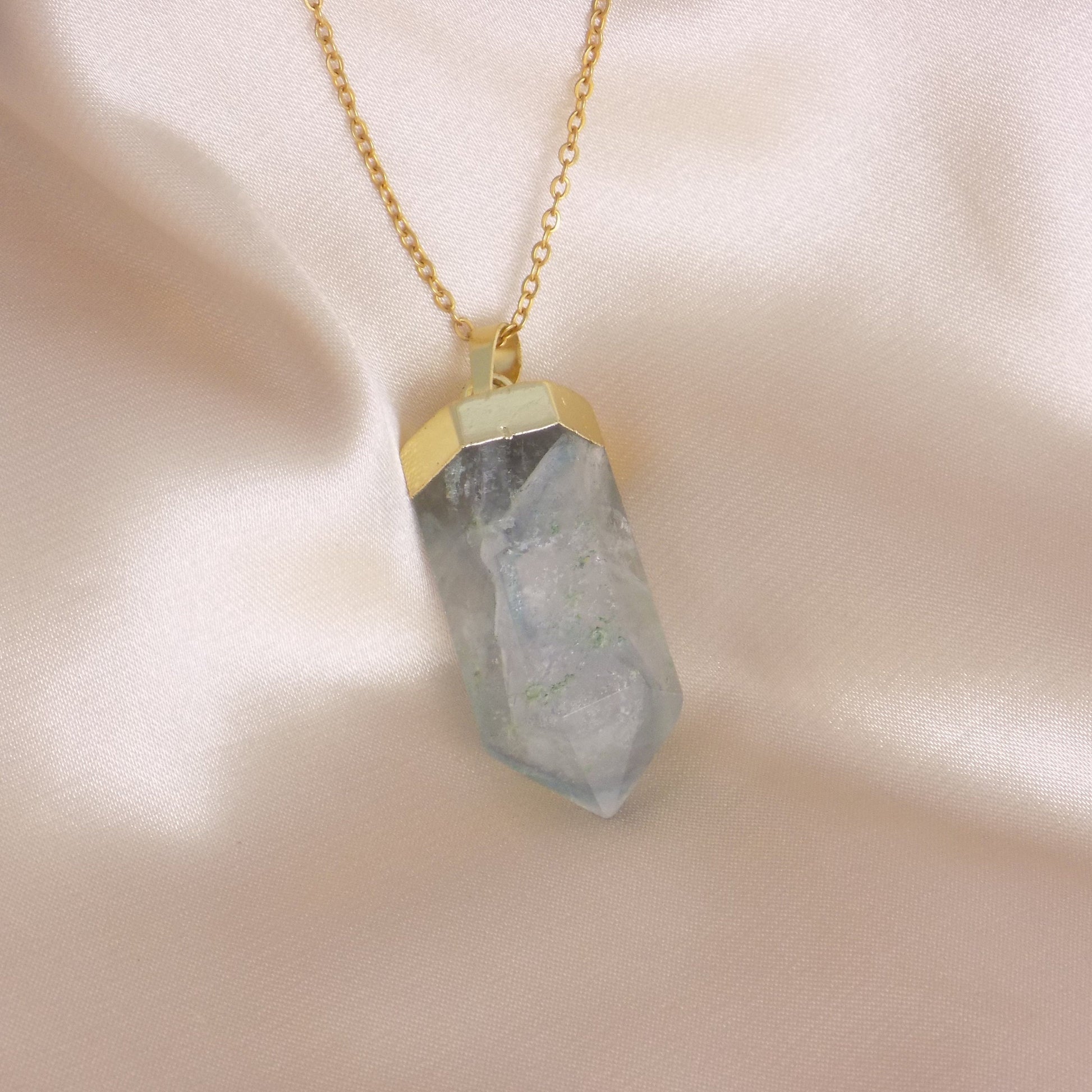 Large Fluorite Necklace, Light Green Crystal Point Necklace Boho, Gold Layering, Best Friend Gift Women, M7-195