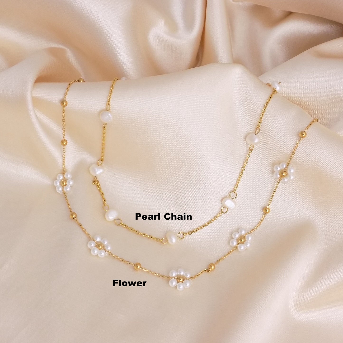 Dainty Pearl Necklace Gold - Chain and Freshwater Pearl Necklaces Adjustable - Gift For Her - M7-188