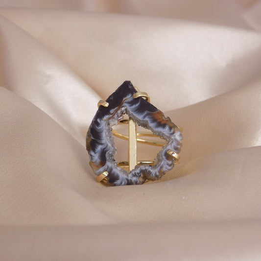 Unique Geode Ring Gold - Adjustable Crystal Rings For Women