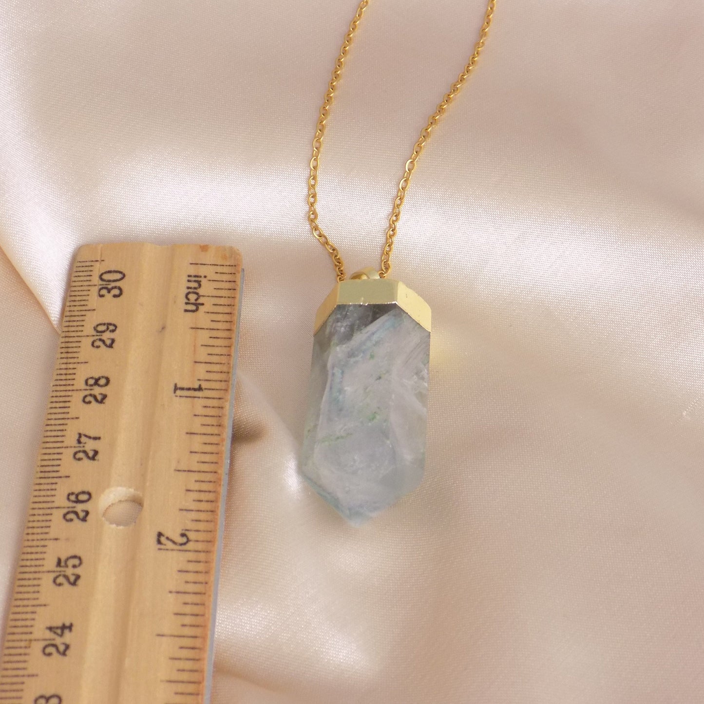 Large Fluorite Necklace, Light Green Crystal Point Necklace Boho, Gold Layering, Best Friend Gift Women, M7-195