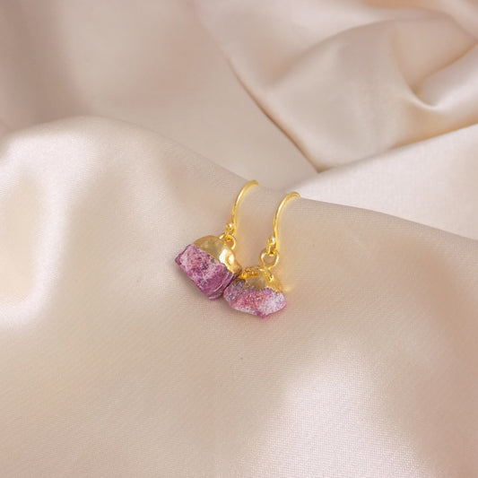 Pink Ruby Earrings Gold, Raw Ruby Gemstone Dangle Drop Earring, Christmas Gifts For Her, M7-60