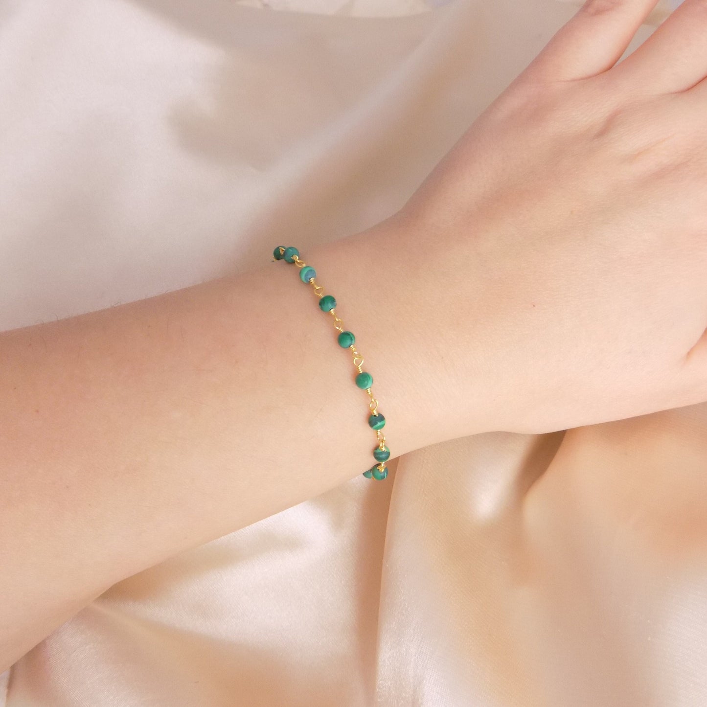 Tiny Malachite Bracelet - Green Malachite Bracelet Gold - Dainty Super Thin Bracelet - Simple Bracelet Everyday - Gifts For Her - M7-202