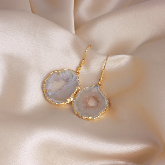 Geode Slice Gemstone Earrings Gold, Natural Stone Jewelry For Women, G15-234