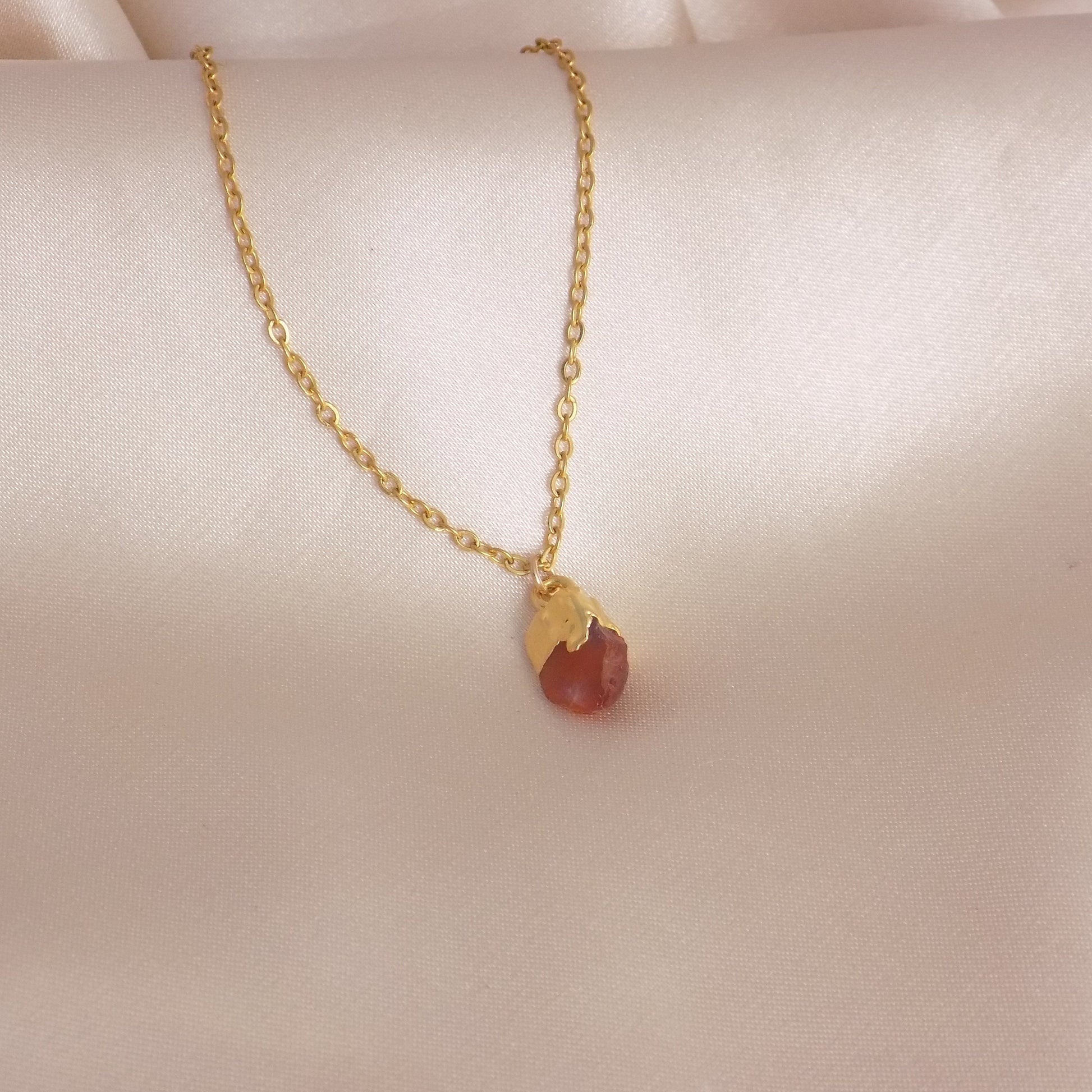 Raw Carnelian Necklace Gold, Orange Crystal Pendant Necklace For Layering, Gift For Mom, M7-16