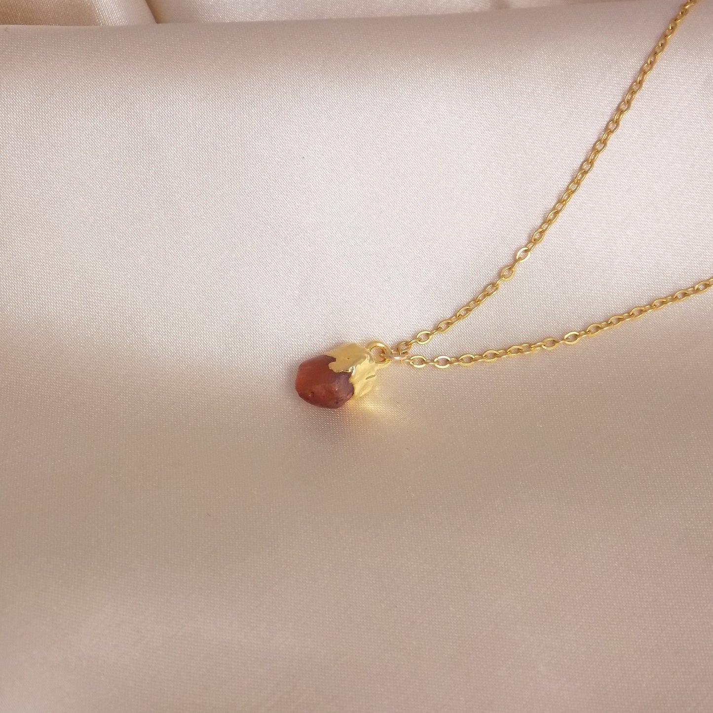 Raw Carnelian Necklace Gold, Orange Crystal Pendant Necklace For Layering, Gift For Mom, M7-16