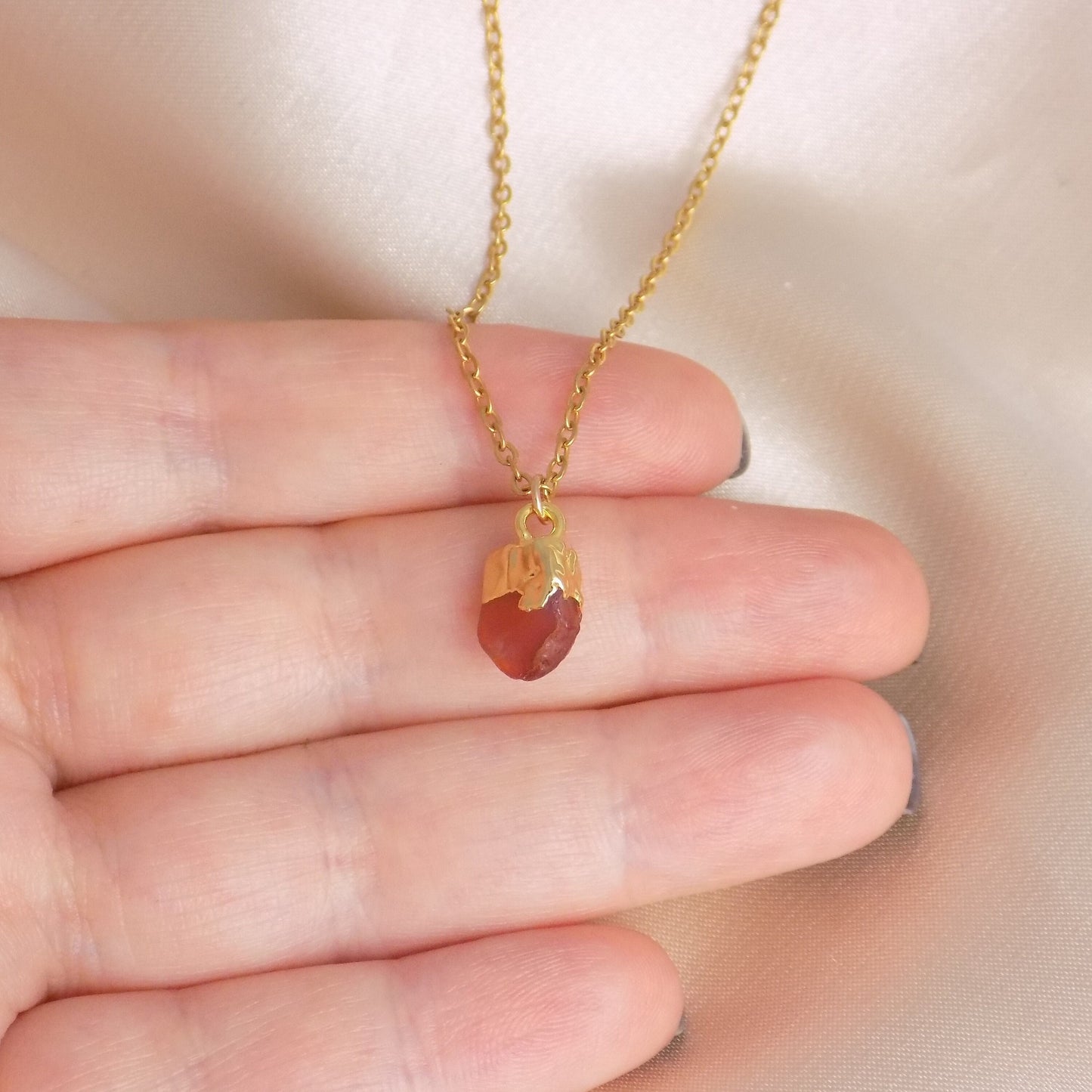 Raw Carnelian Necklace Gold, Orange Crystal Pendant Necklace For Layering, Gift For Mom, M7-16