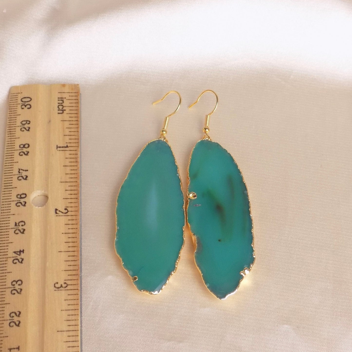 Green Statement Earring, Agate Earrings Large, Slice Crystal Earring, Raw Stone Geode, Christmas Gift For Her, G15-296