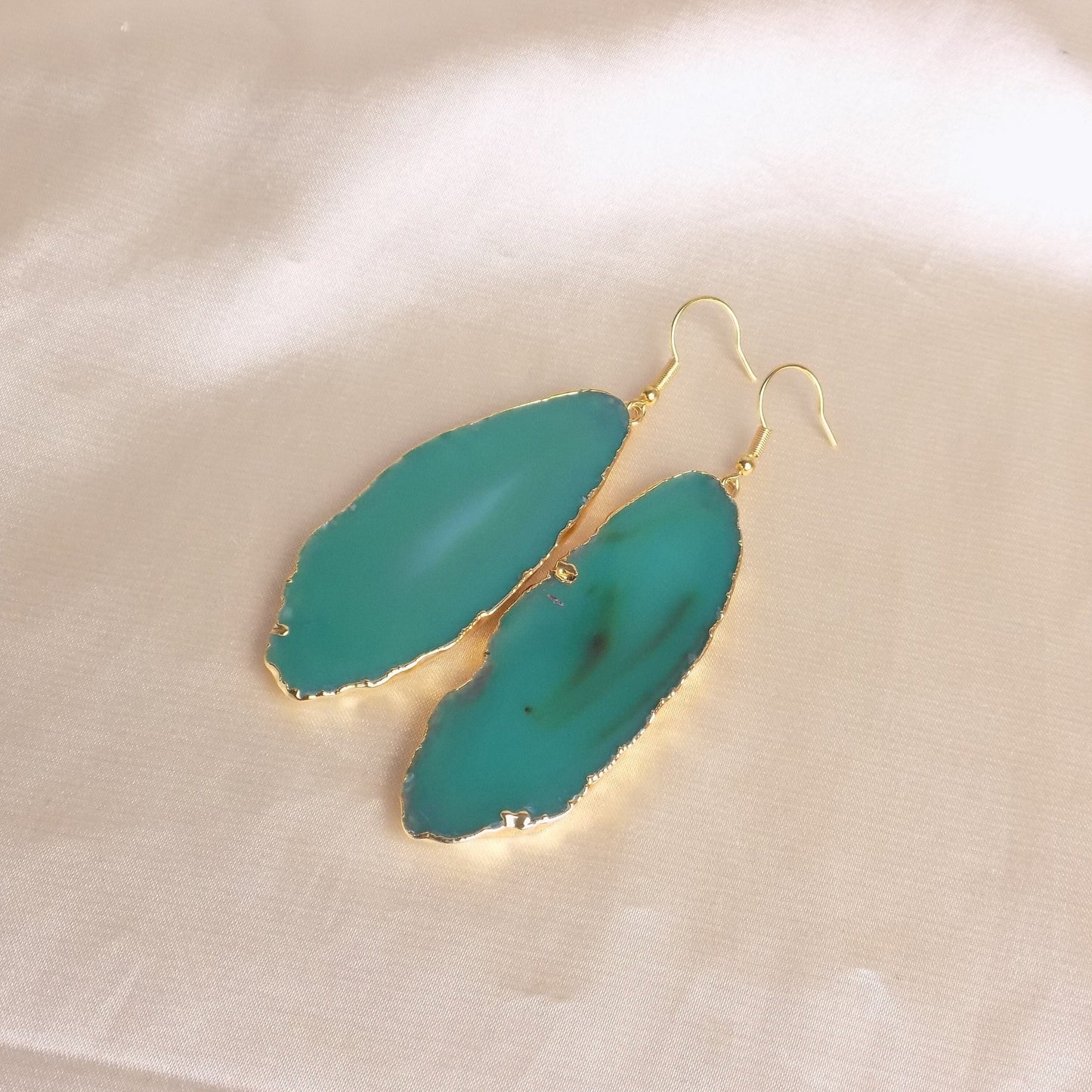 Green Statement Earring, Agate Earrings Large, Slice Crystal Earring, Raw Stone Geode, Christmas Gift For Her, G15-296