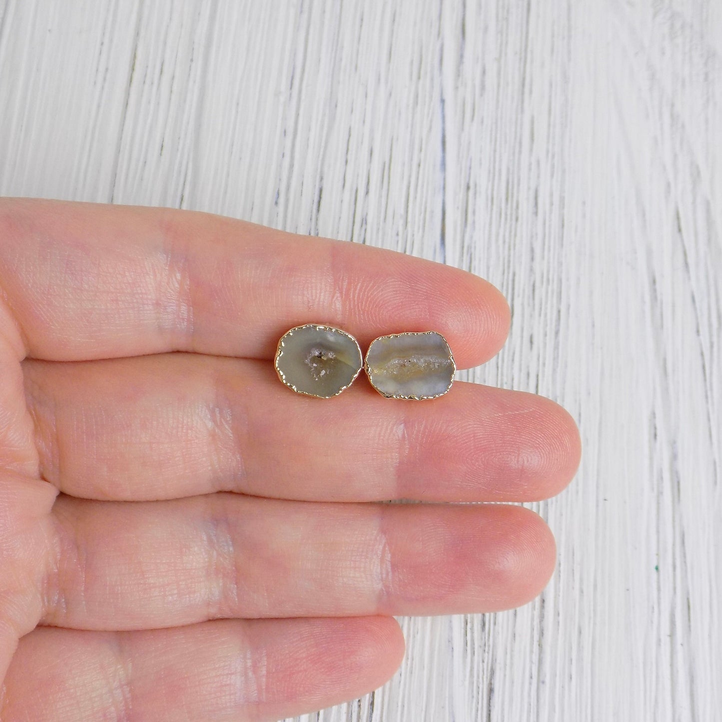 Raw Stone Earrings Stud - Geode Earrings