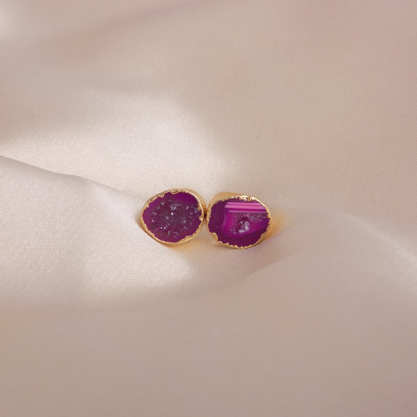 Bridesmaid Gift - Pink Geode Earrings Studs