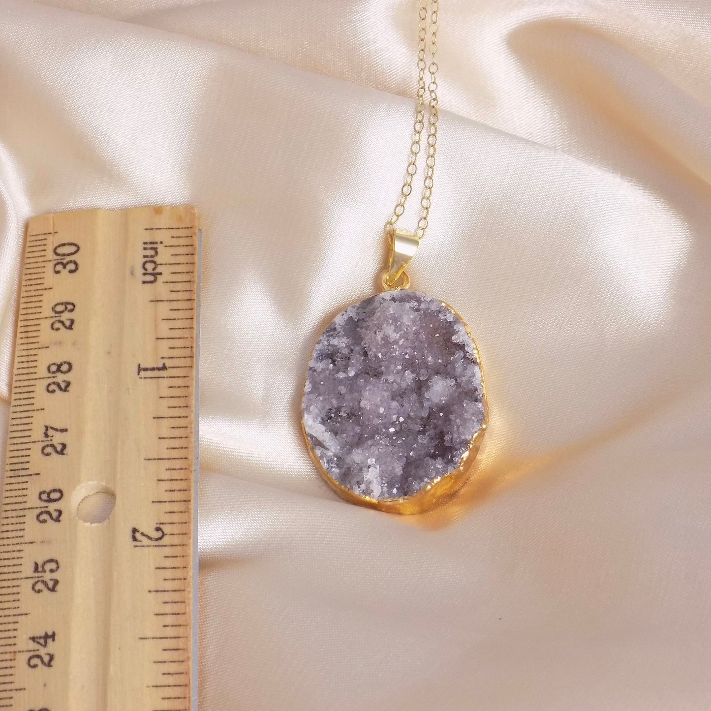 Unique Druzy Pendant Necklace Gold, Amethyst Necklaces, Christmas Gift Women, R15-142