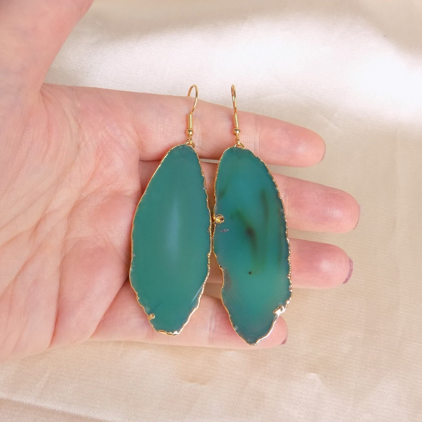 Green Statement Earring, Agate Earrings Large, Slice Crystal Earring, Raw Stone Geode, Christmas Gift For Her, G15-296