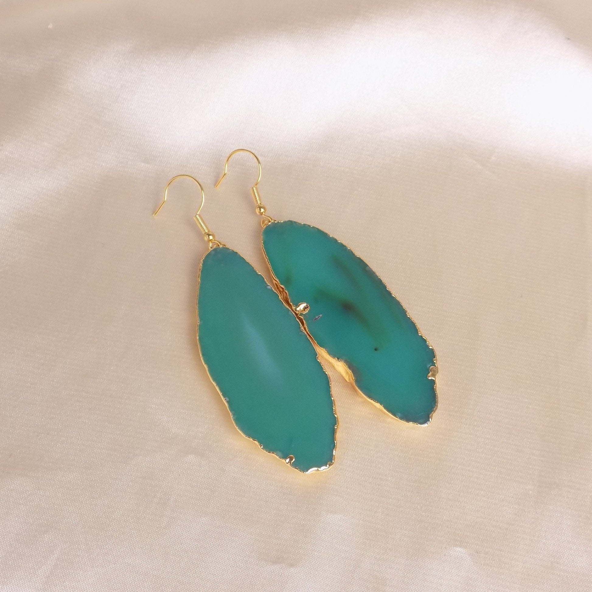 Green Statement Earring, Agate Earrings Large, Slice Crystal Earring, Raw Stone Geode, Christmas Gift For Her, G15-296