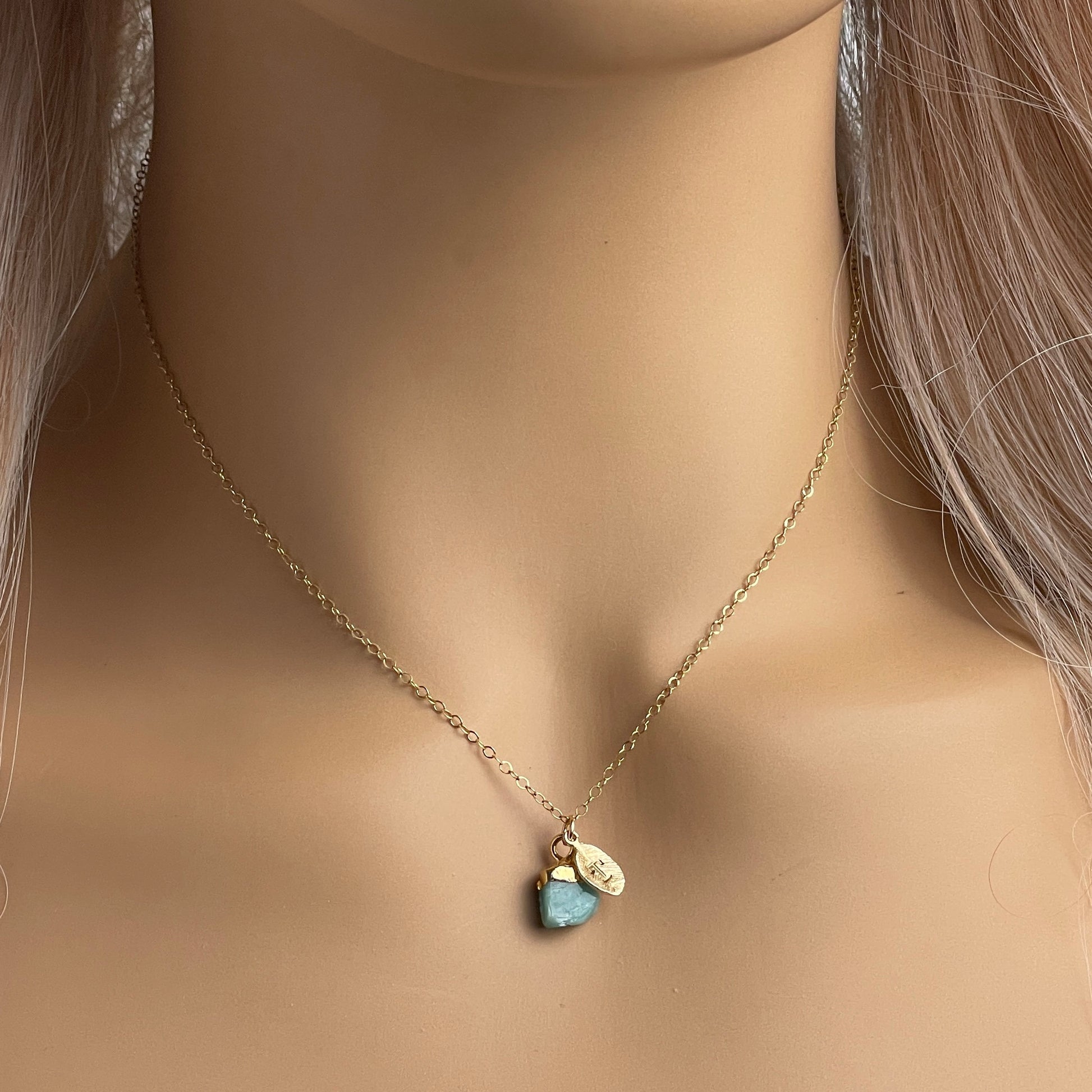 Personalized Gifts For Her, Amazonite Necklace on 14K Gold Filled Chain with Custom Initial Charm, M6-37