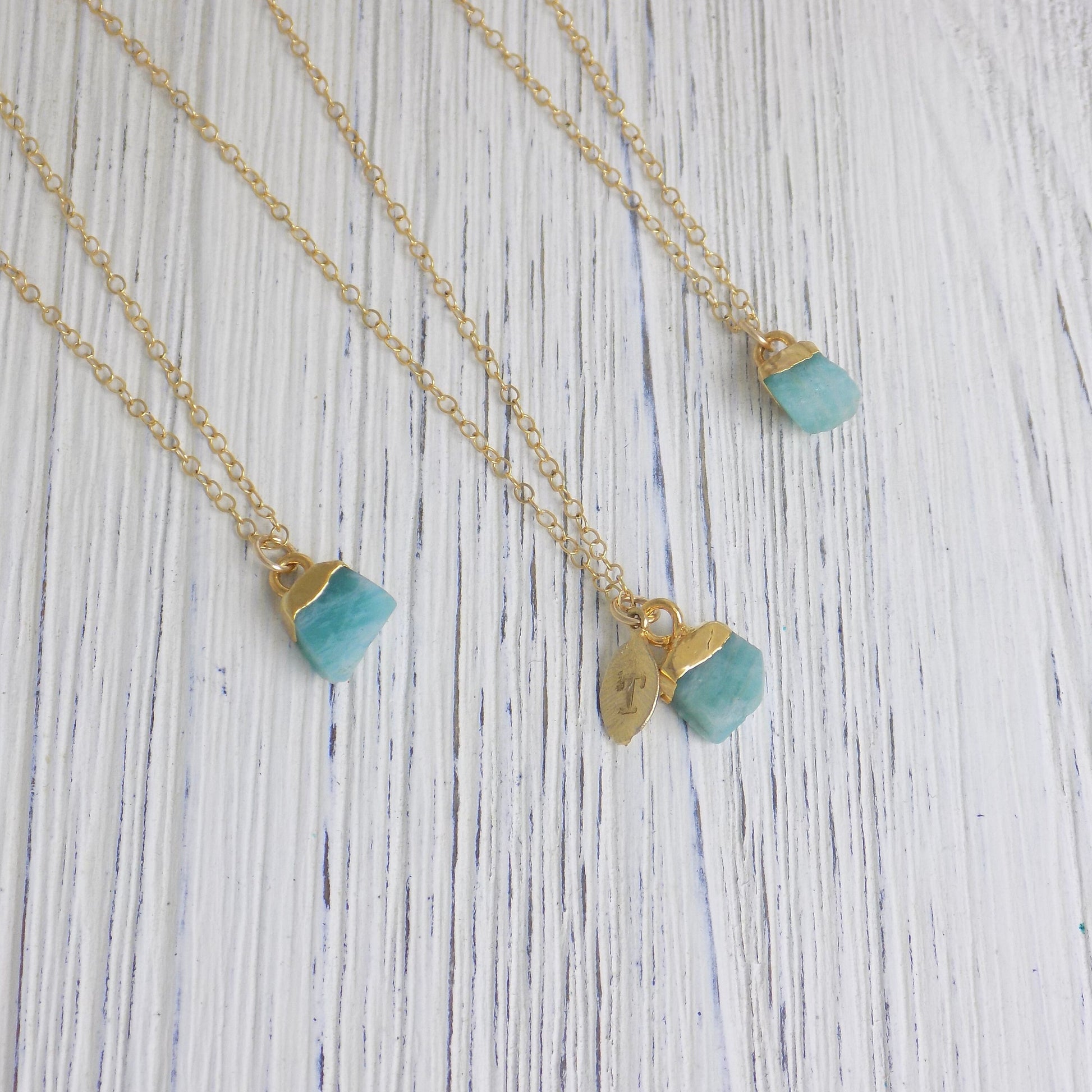 Personalized Gifts For Her, Amazonite Necklace on 14K Gold Filled Chain with Custom Initial Charm, M6-37