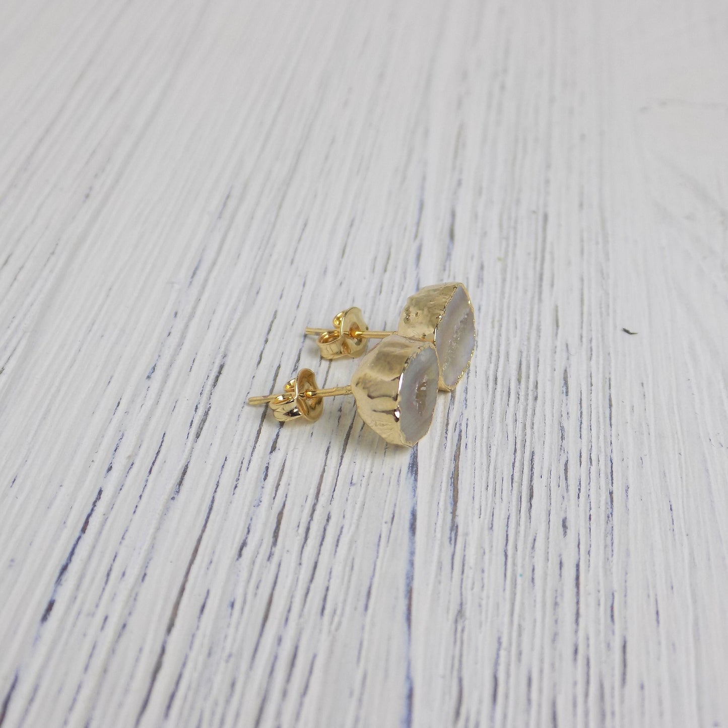 Raw Stone Earrings Stud - Geode Earrings