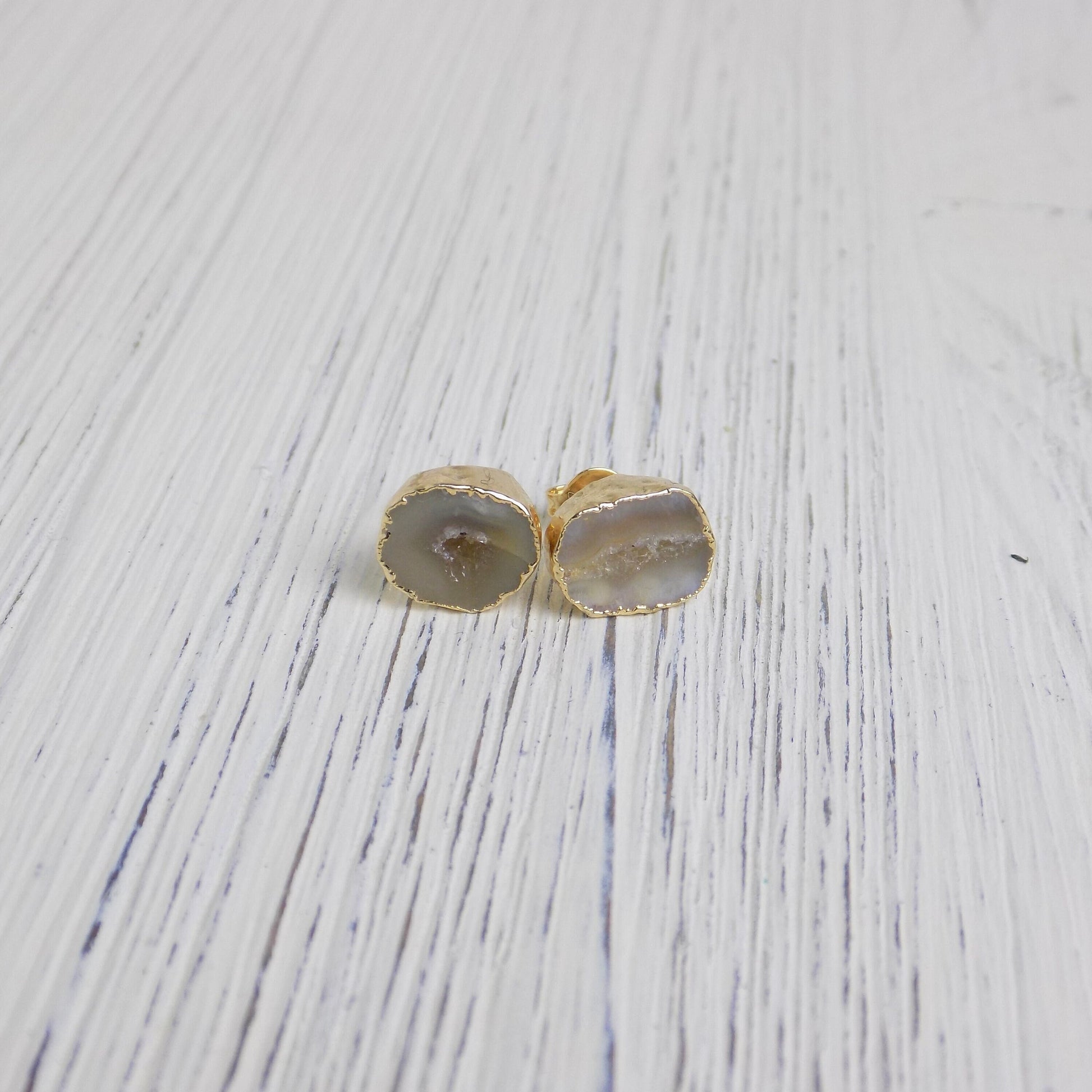 Raw Stone Earrings Stud - Geode Earrings