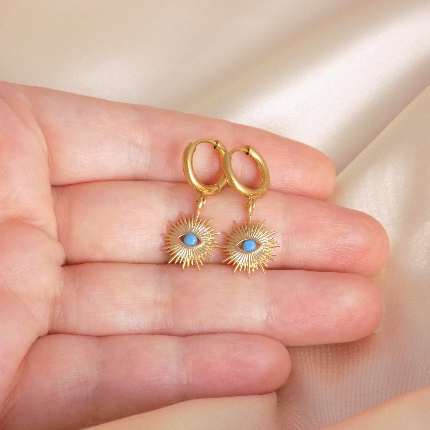 Evil Eye Hoop Earrings Gold, Protective Eye Turquoise, Gifts For Her, M7-288