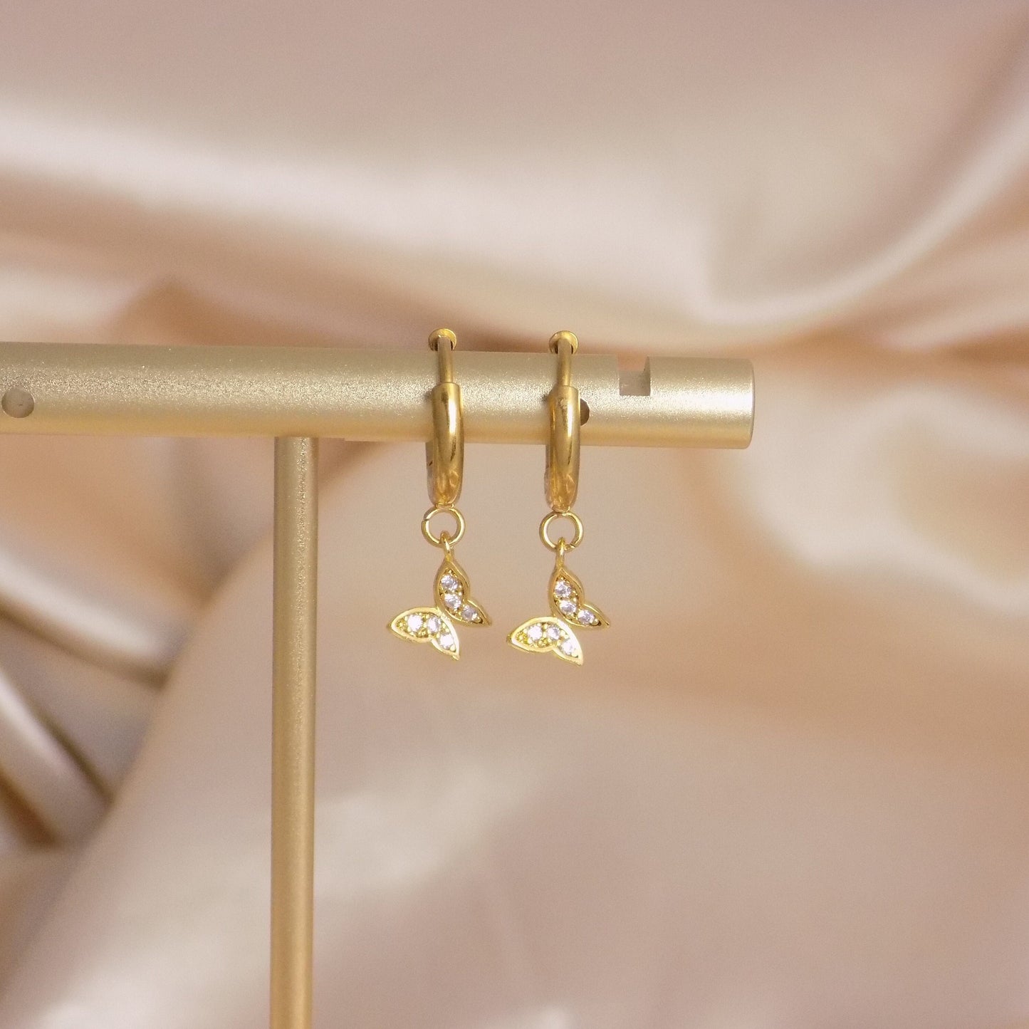 Tiny Butterfly Earrings, Small Gold Hoops Cubic Zirconia, Gifts For Her, M7-290