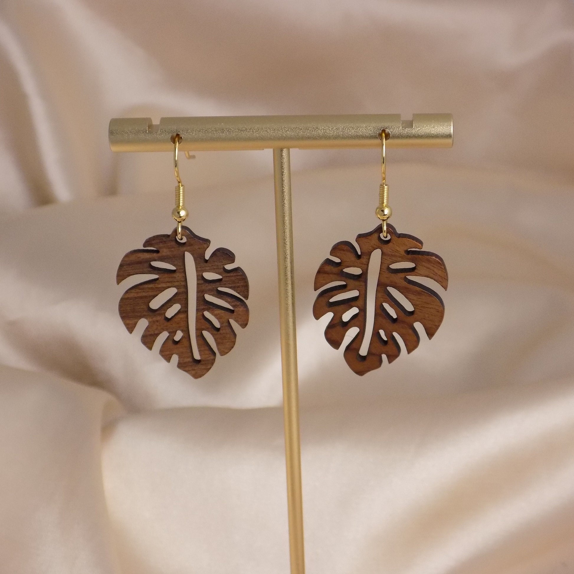 Monstera Leaf Earrings, Wooden Hallow Leaf Earring, Boho Gifts For Her, M7-291