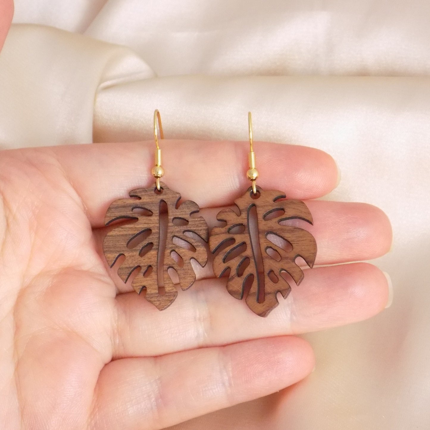 Monstera Leaf Earrings, Wooden Hallow Leaf Earring, Boho Gifts For Her, M7-291