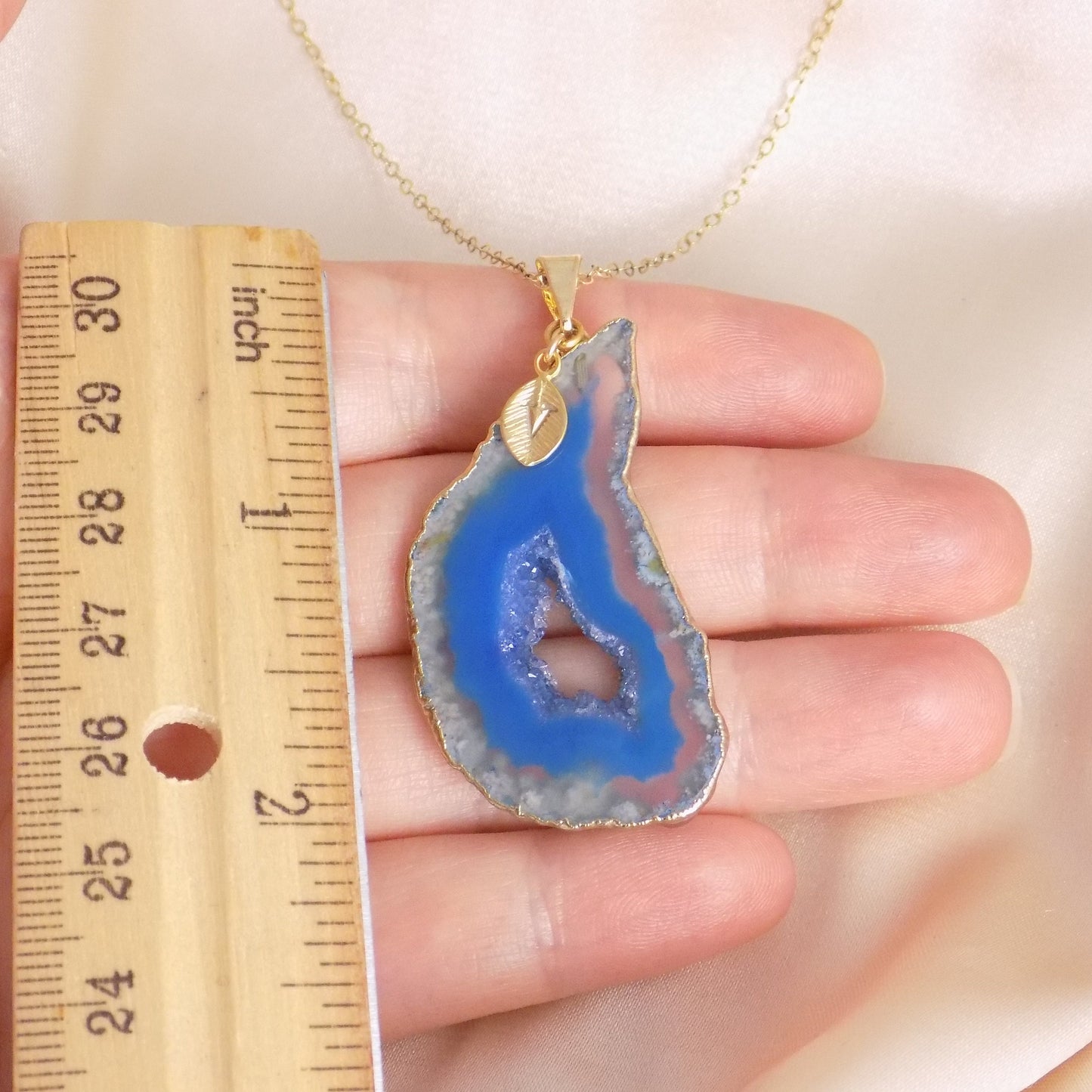 Blue Geode Necklace Gold, Personalized Gemstone Pendant, Christmas Gift Women, G15-335